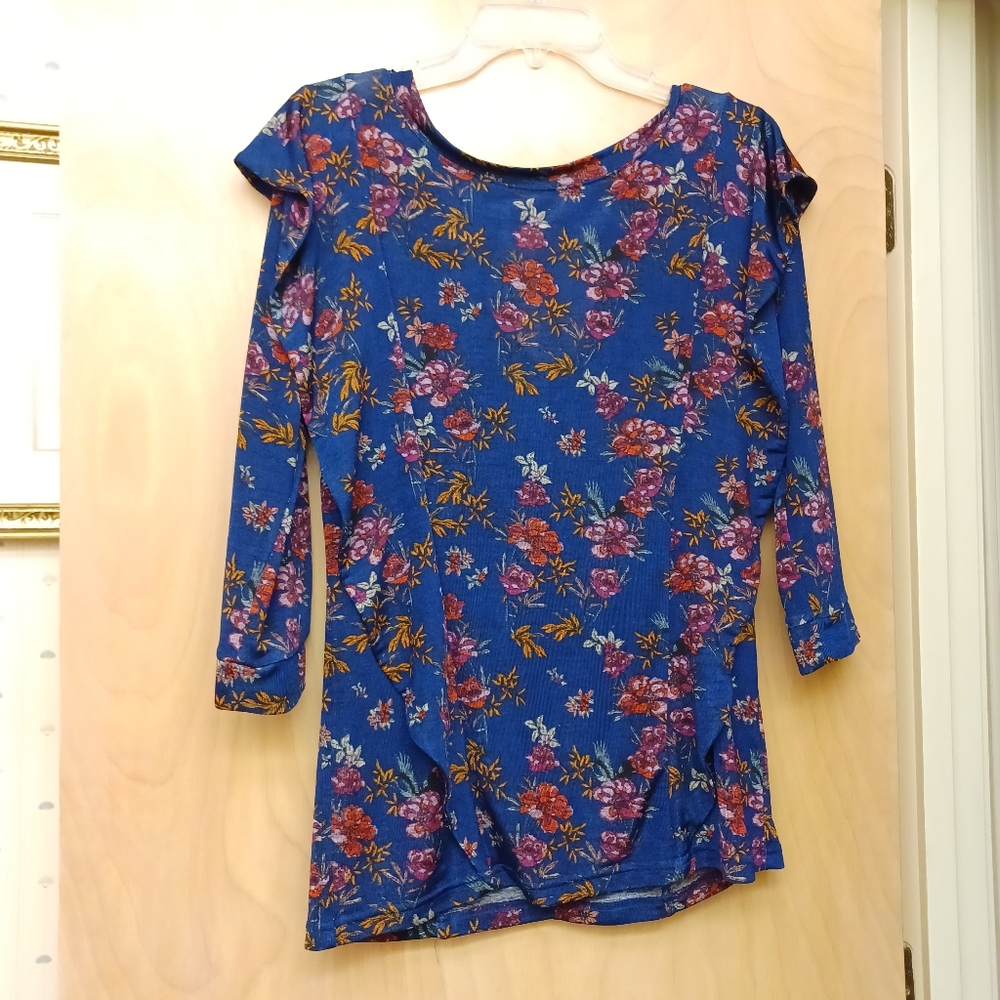 Free People blue floral ruffle boho Dock Street top Sz M - Picture 6 of 14
